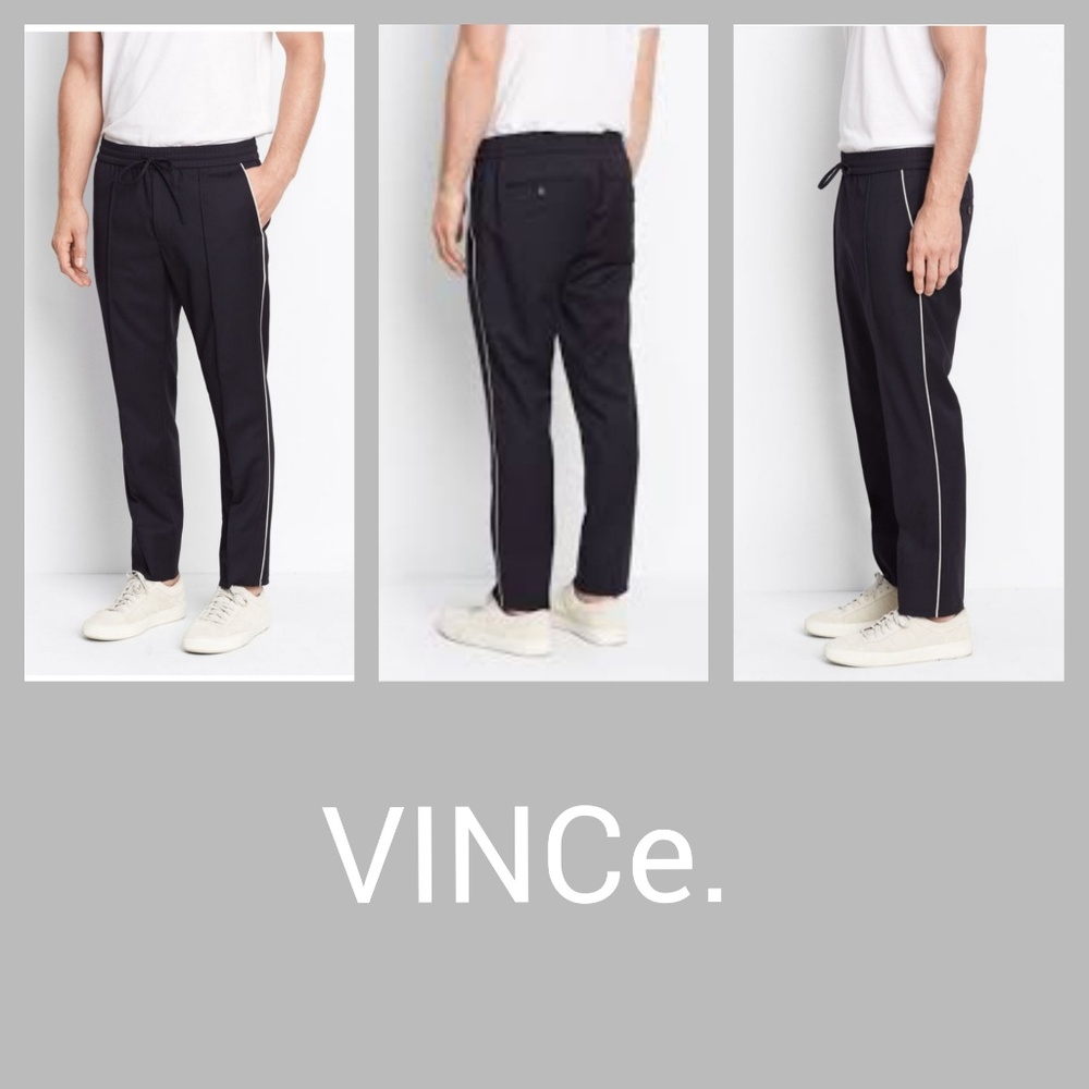 NWT VINCe Men's Wool Track Pant w/Piping